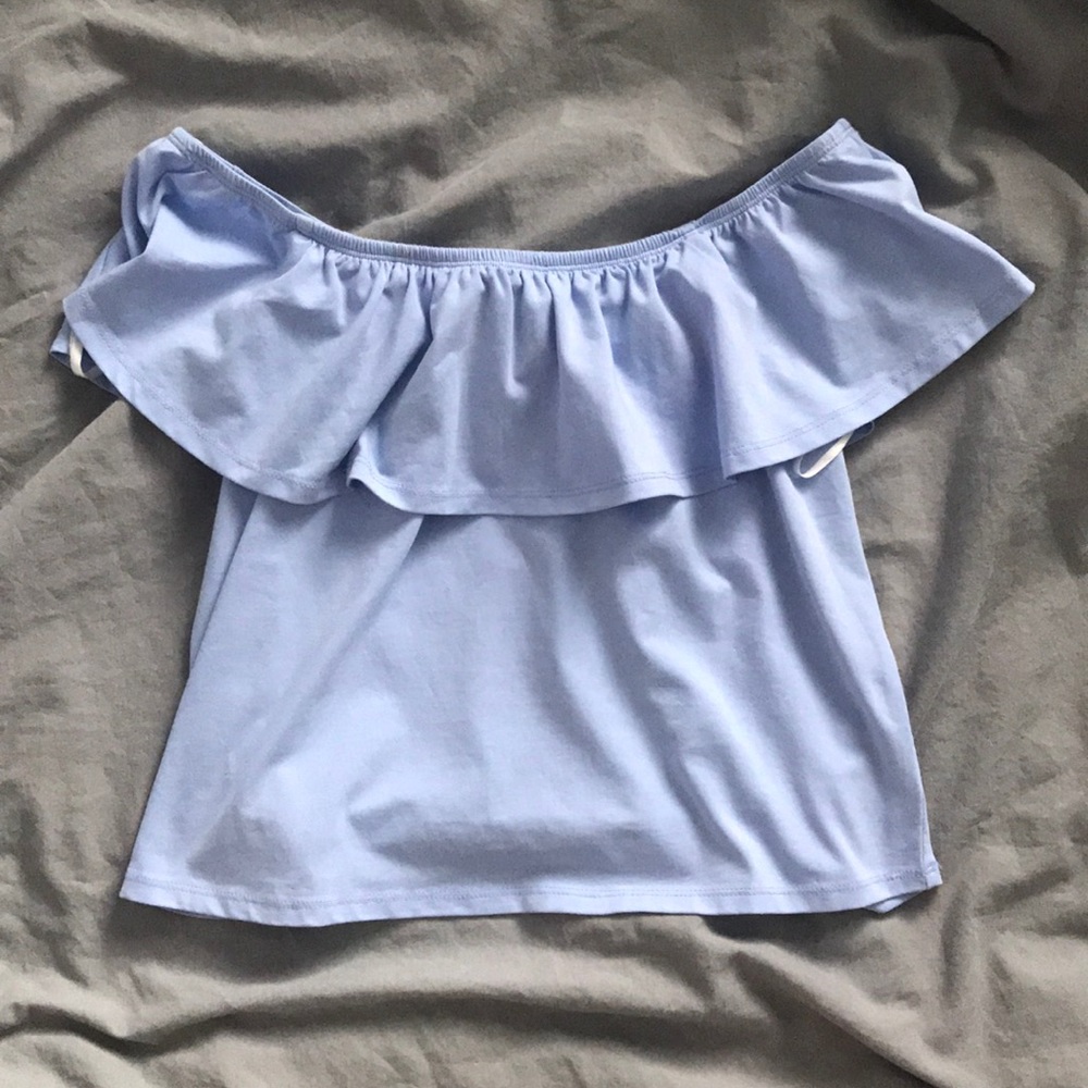 strapless baby blue top